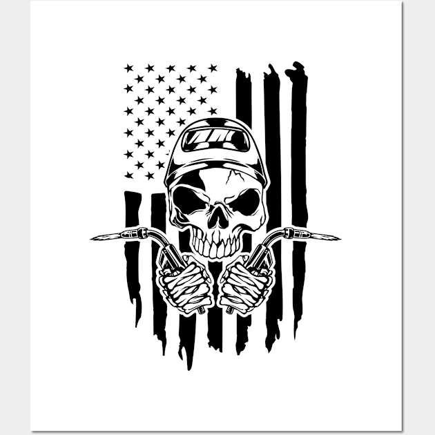 Welding American Welder Skull USA Flag Wall Art by Visual Vibes